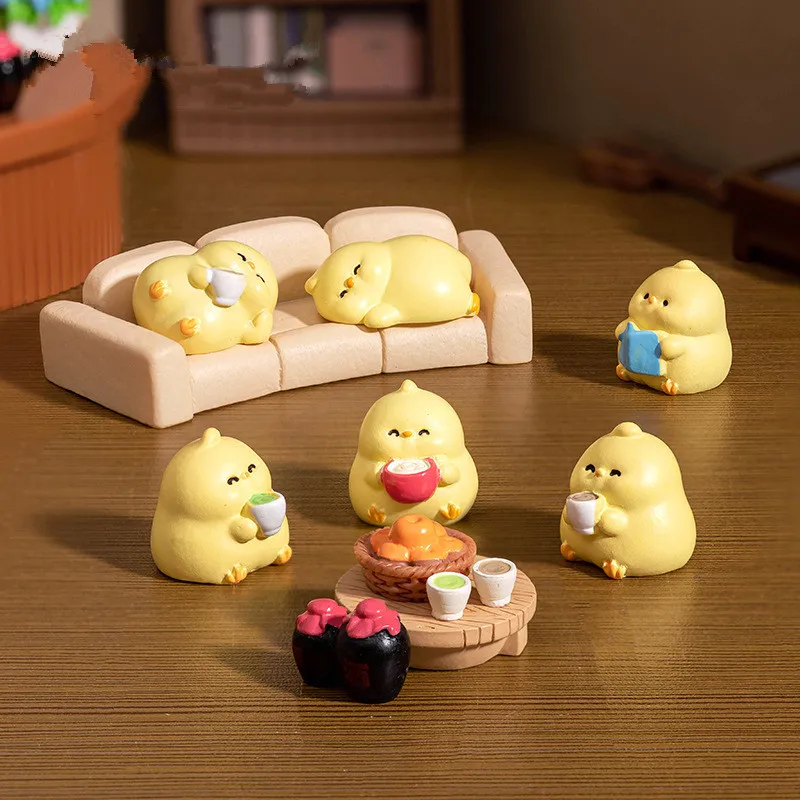 Figurines Miniatures Cute Yellow Chick Sofa Table Micro Landscape Ornaments For Home Decorations Room Decor Desk Accessories