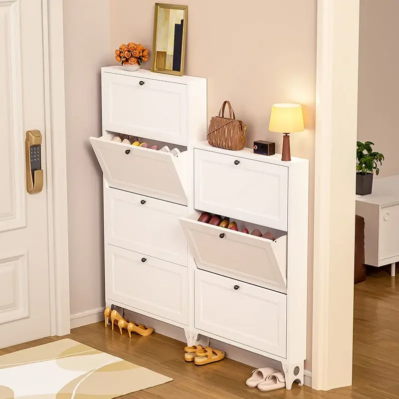 Steel ultra-thin shoe cabinet for household doorway and entryway flip-bottom entryway cabinet