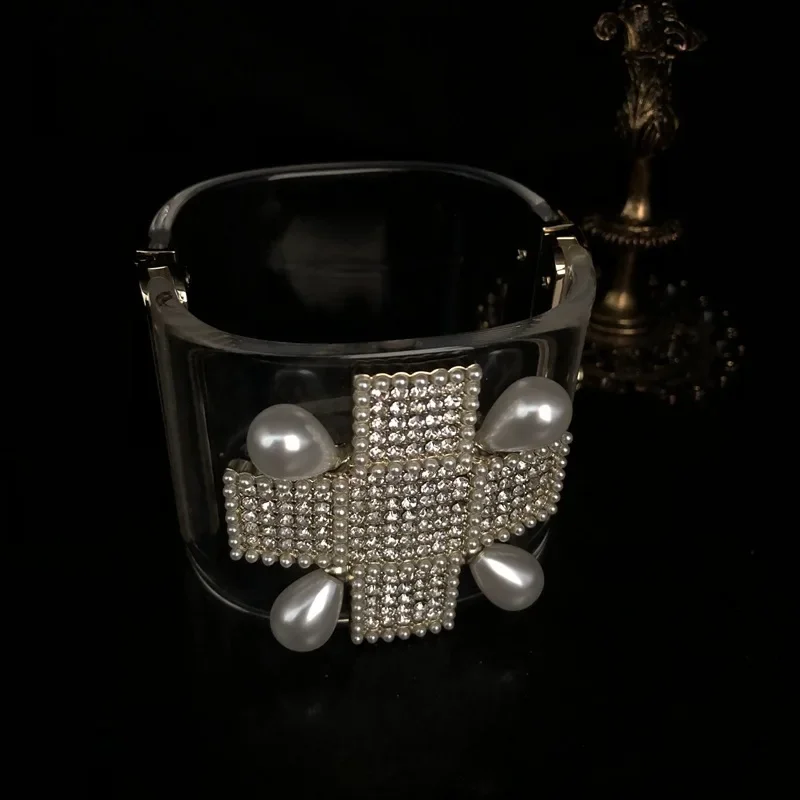 صليب مرصع بالألماس واللؤلؤ، سوار شفاف فاخر خفيف، مزاج وسوار على الطراز العتيق متعدد الاستخدامات #4