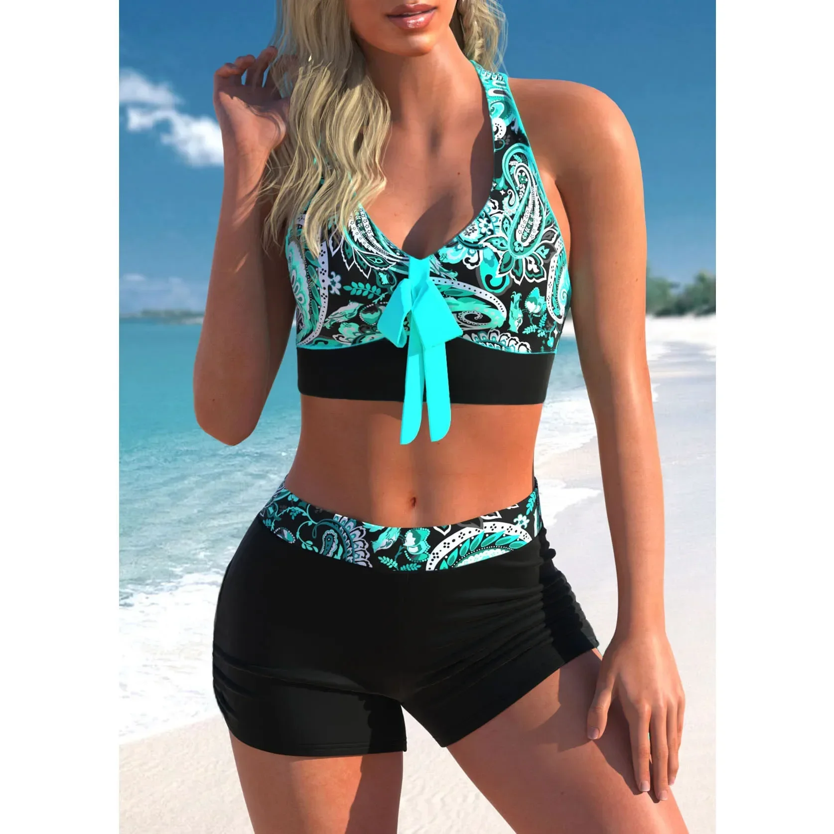 Verano playa diseño de moda Bikini de mujer conjunto de dos piezas patrón de rayas arco playa nuevo traje de baño S-5XL