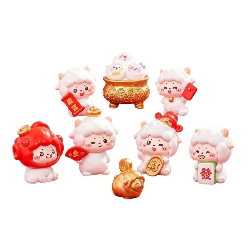 1/8Pcs Cute Lucky Sheep Mini Figurine 2027 New Year Fortune Lamb Ornament Car Dashboard Desktop Decor DIY Micro Landscape Gift