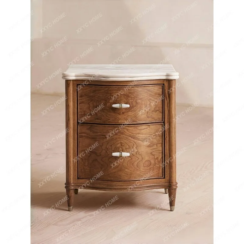 Medieval style walnut burl leather bedside table retro living room for home solid wood storage cabinet bedroom storage cabinet