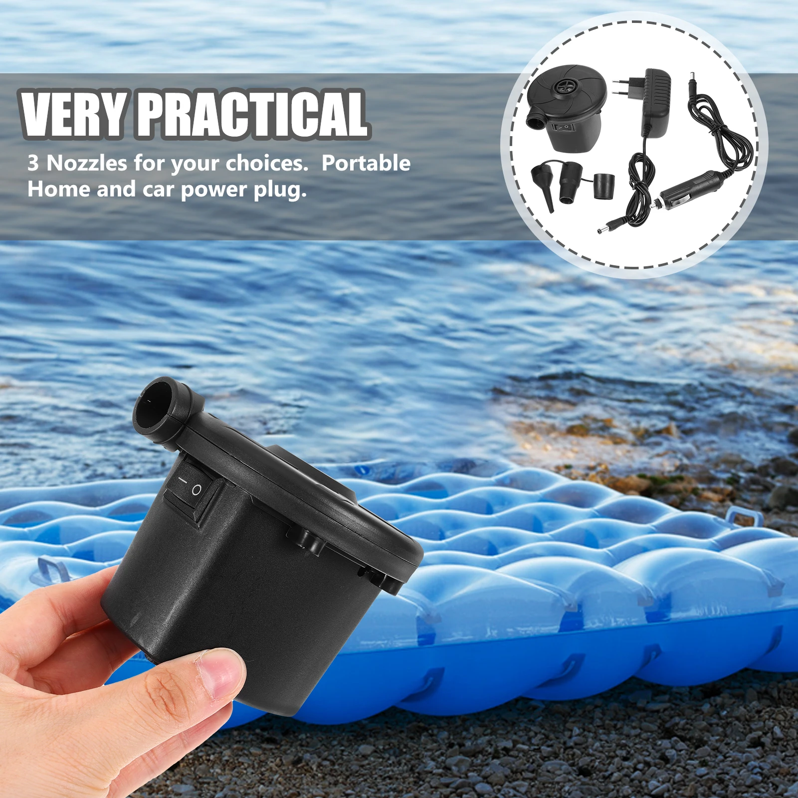 

Household Inflatable Pump Electric Small Automatic for Air Mattress Pool Toys Fast Inflation Deflation 3 Nozzles Car