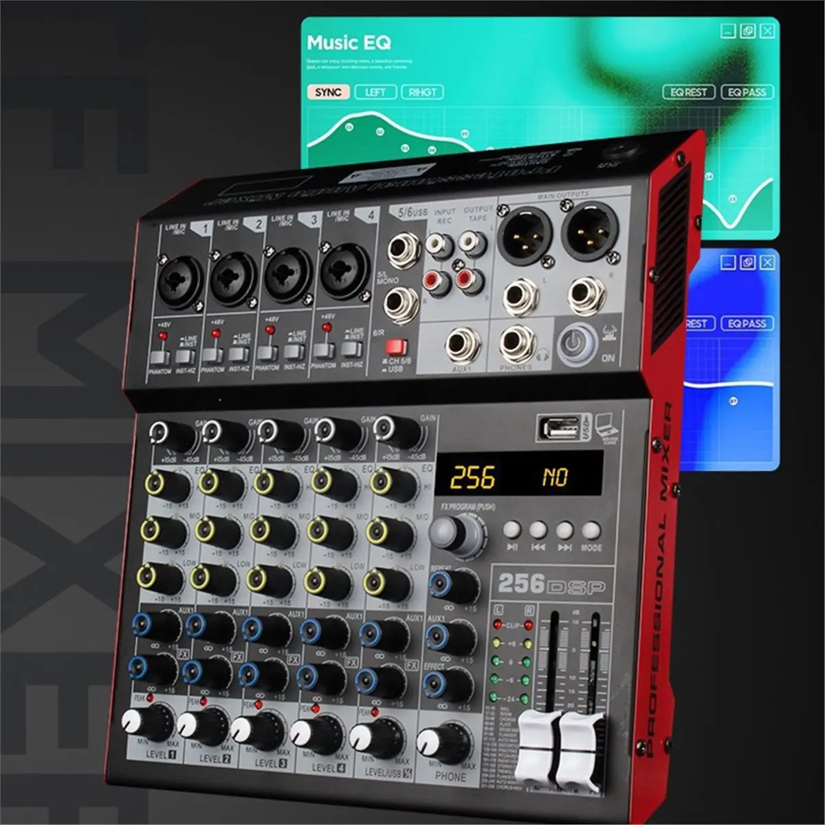 B72ABG MG-6 Professional Mixing Console 6-Channel with Reverb Effects Bluetooth & USB Playback/Recording Stage Performance