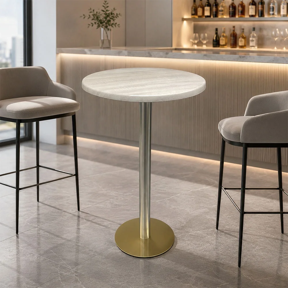 ab-Modern Stainless Steel Bar Tables Round Bar Counter Table for Hotel Outdoor Terrace Party and Office Building Coffee Area
