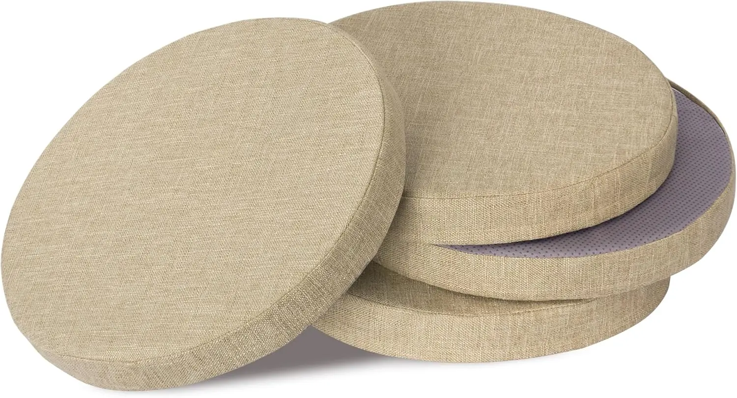 

Round Chair Cushions 4 Pack with Removable Cover and Non Slip Bottom for Dining Chairs Beige (16x16 Inch)