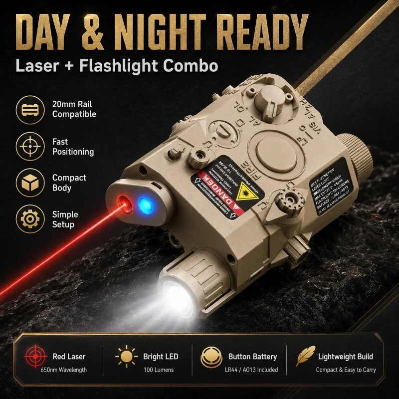 Sand Color PEQ15 Tactical Light Module IR Marker Flashlight Adjustable Beam 20mm Rail Outdoor Gear