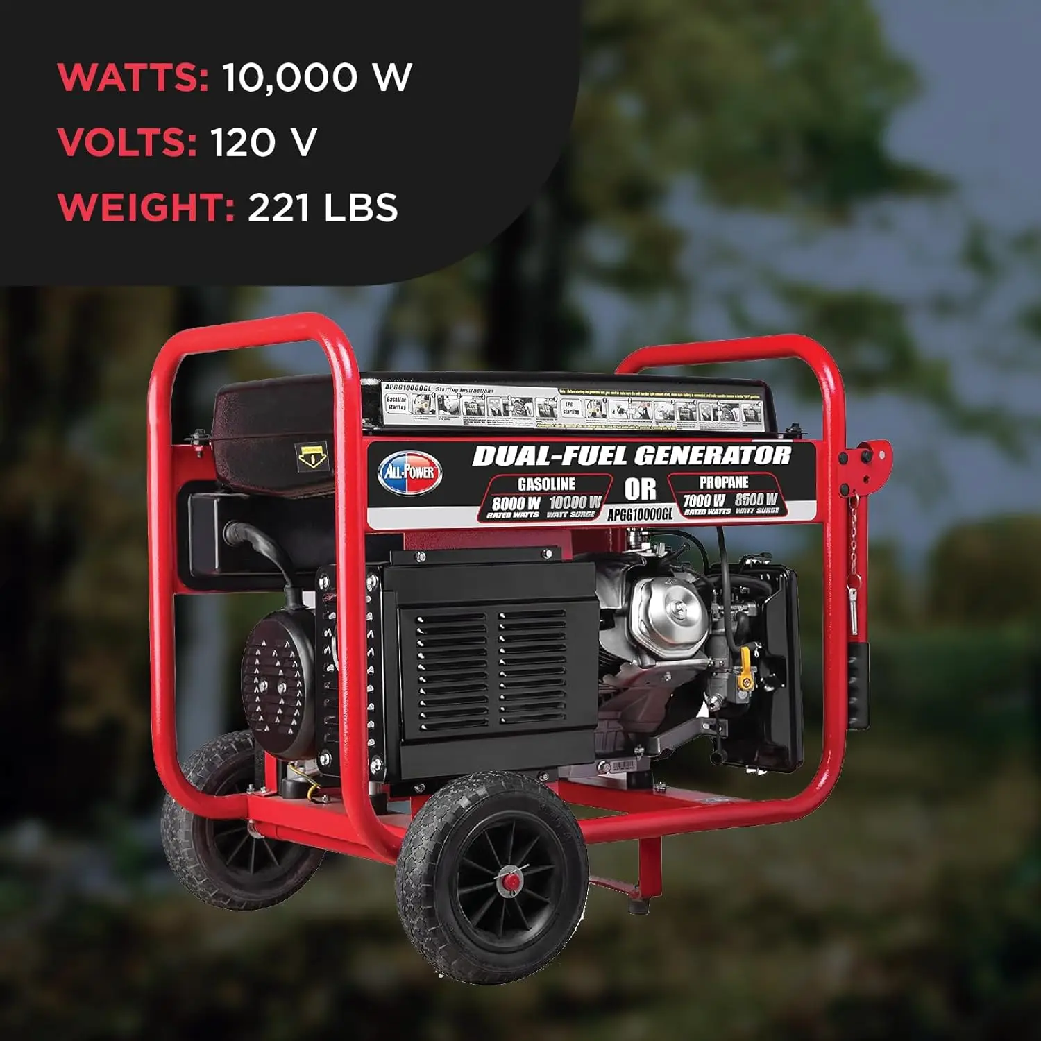 

All Power, APGG10000-10,000 Watt Starting Power Generator JD Engine Gasoline Electric Start Portable Wheel Steel Frame