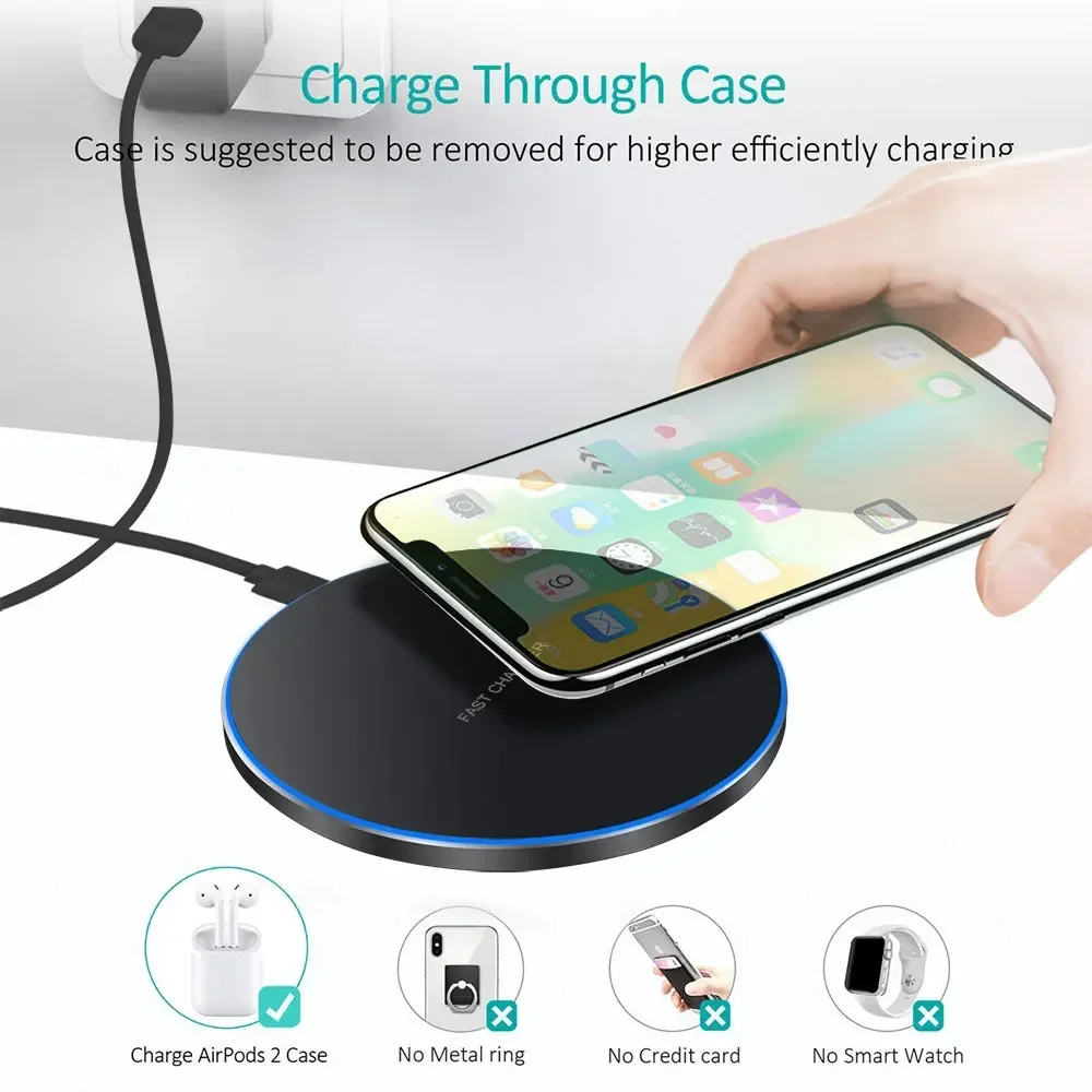 LED Wireless Charger Pad Compatible with iPhone 15/14/13/12/11/X Samsung Galaxy S22/S21/S20 AirPods Pro 2 Type C Port LED Lights image 2