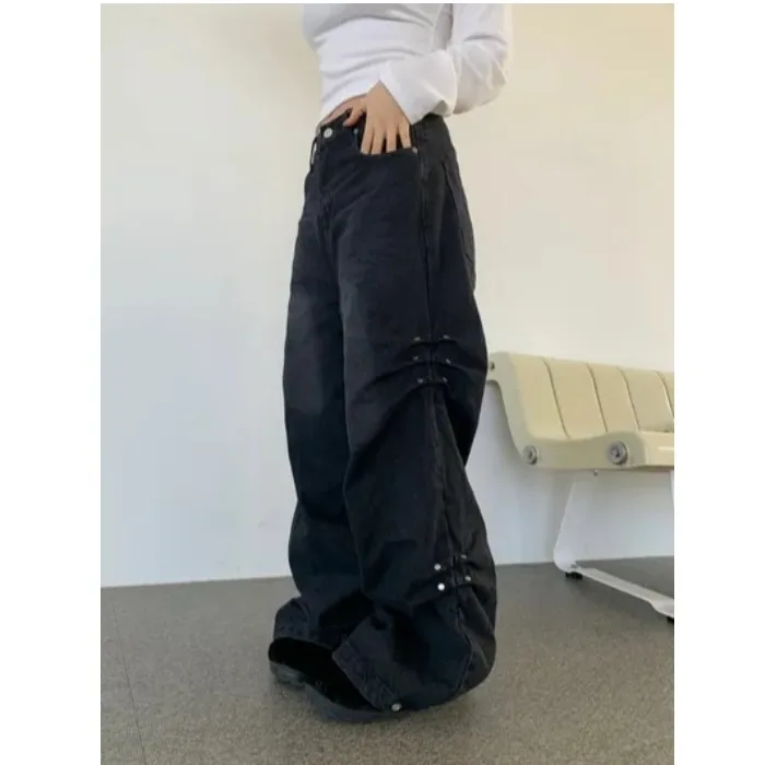 

Loose Wide Leg Pants Asymmetrical Casual Workwear Style Loose Fit Floor Length Slimming Knife Jeans for Women