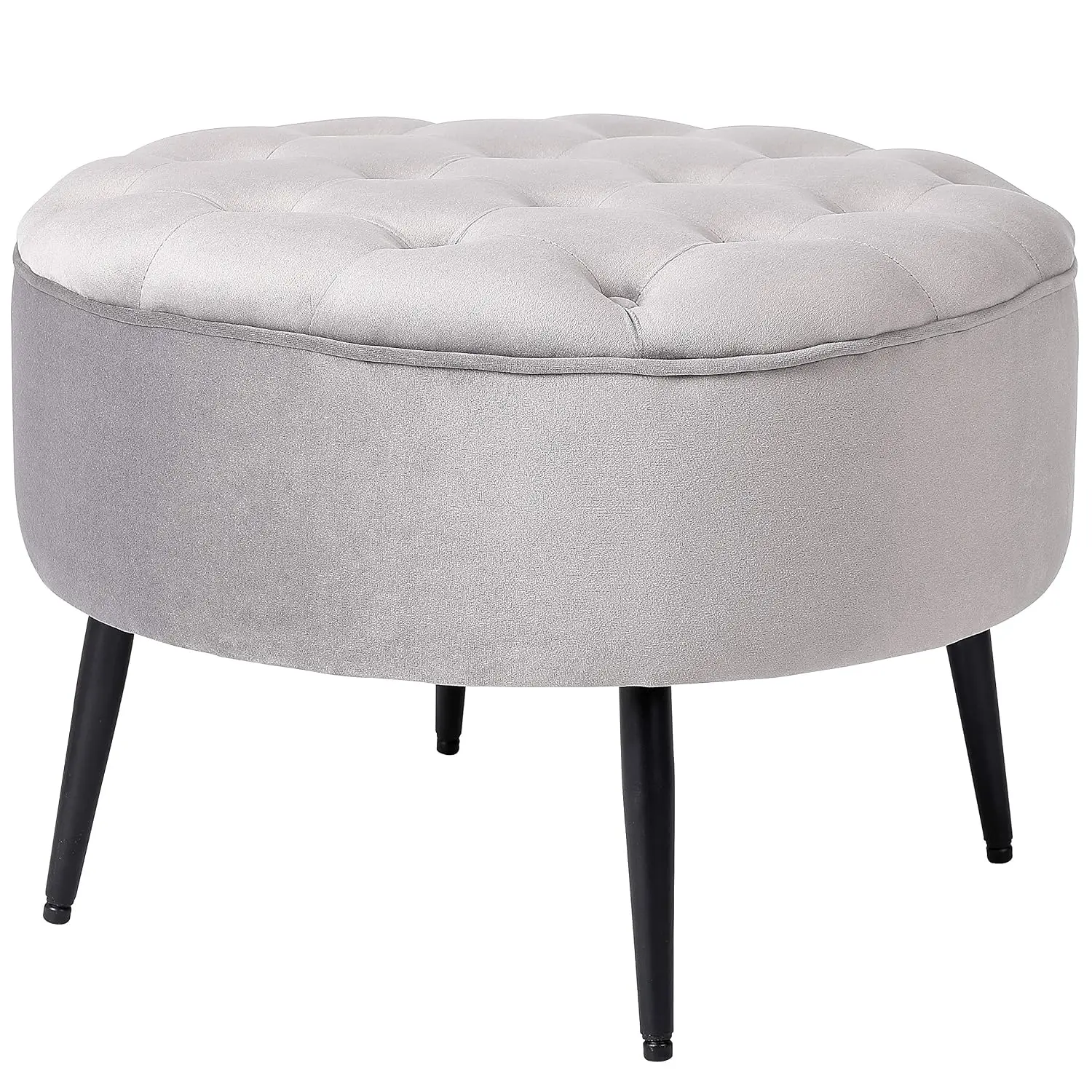 Tufted Round Ottoman Velvet Foot Rest with Steel Legs Padded Footstool Accent Vanity Chair Living Room Bedroom, Customized