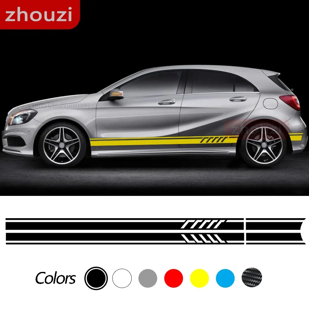 

For Mercedes Benz A Class W176 W177 A45 A180 A200 A220 A250 X117 AMG Car Door Side Stripe Skirt Decals Stickers Accessories 2pcs