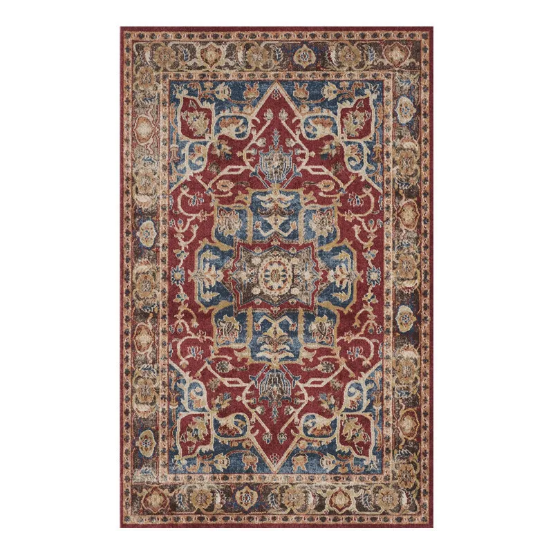Oriental Elegance Door Mat Blue Cream Gold Floral Motif Non Slip Large Size for Hotel & Formal Home