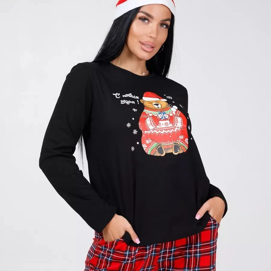 

2025 New Christmas and New Year Plaid Print Long Sleeve Long Pants Pajama Set Home Clothes Pajamas for Women