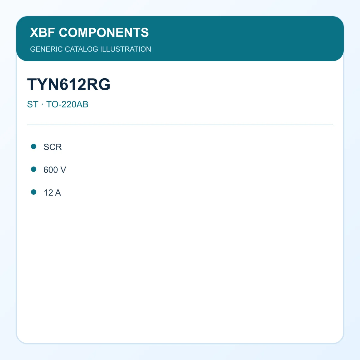 ST TYN612RG Power Semiconductor SCR, 600 V, 12 A TO-220AB