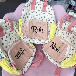 Personalized Name Kids Strawberry Backpack Custom Primary School Schoolbag Girls Outgoing Snackbag New Cotton Canvas Backpack