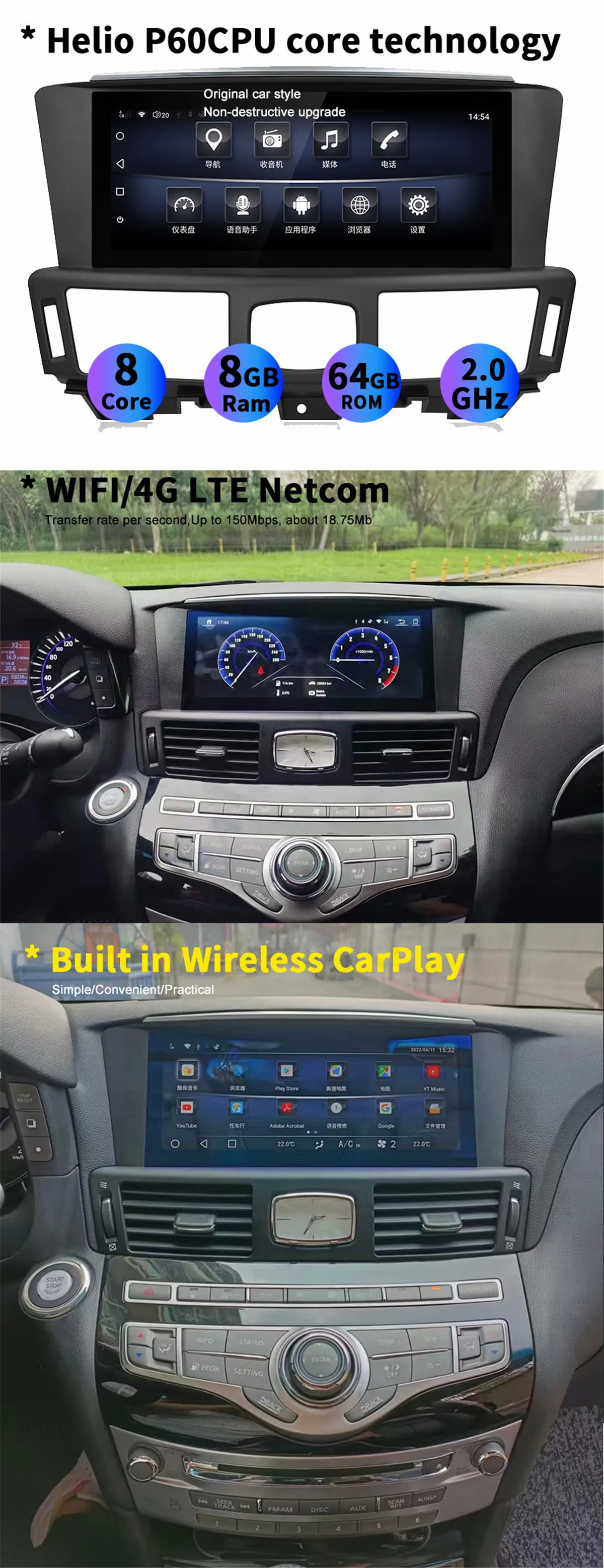 

Blu-ray screen Android Radio For Infiniti Q70 Q70L M25 M35 M37 M56 2013-2018 Car Multimedia Player GPS Navigation Stereo Carpla