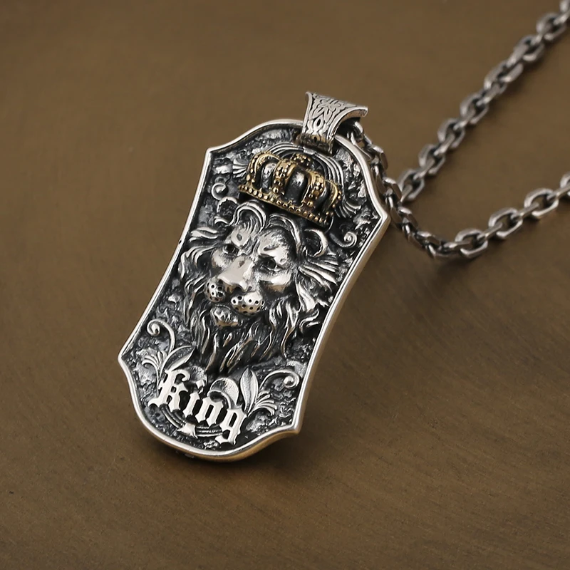 Male Trendy Hip Hop Style Accessories Pure Silver Punk Style Personalized Lion King Pure Silver Necklace Fashion Jewelry Pendant