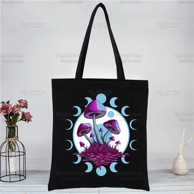 Mushroom Harajuku Shopping Kawaii Ulzzang Black Bags Canvas Tote Bag Cloth Bag Handbag Grunge Graphic Aesthetic Shoulder Bags