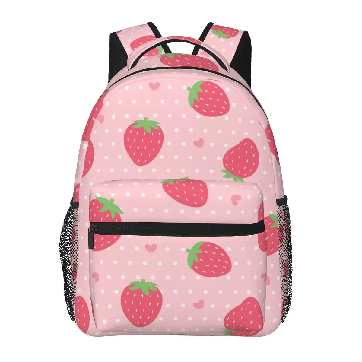 

Cute Strawberry And Hearts Pattern Backpacks Boys Girls Bookbag Students School Bags Travel Rucksack Shoulder Bag Large Capacity