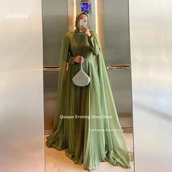 Qunque Vintage A-line Evening Dresses With Pleat Shawl Saudi Arabia Formal Occasion Dresses Customized Chiffon فستان سهرة نسائي