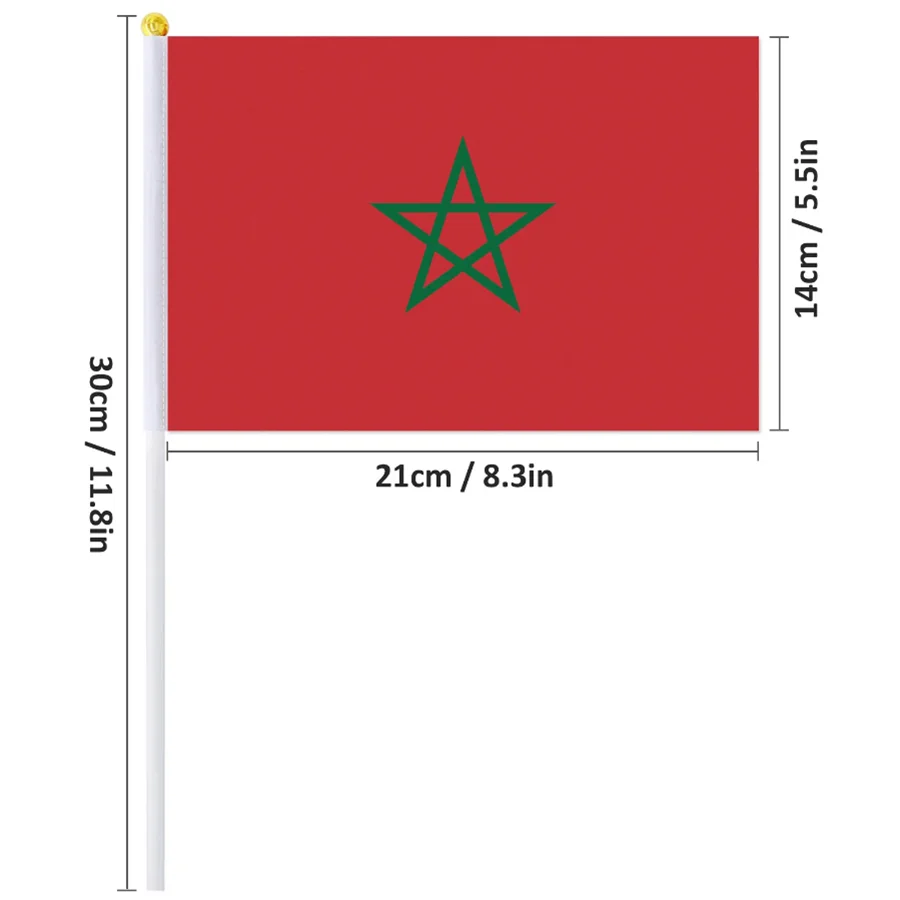 Morocco Handflag Banner Hand Held Plastic Pole The Moroccan National Mini Flag Celebration Ceremony Accessories