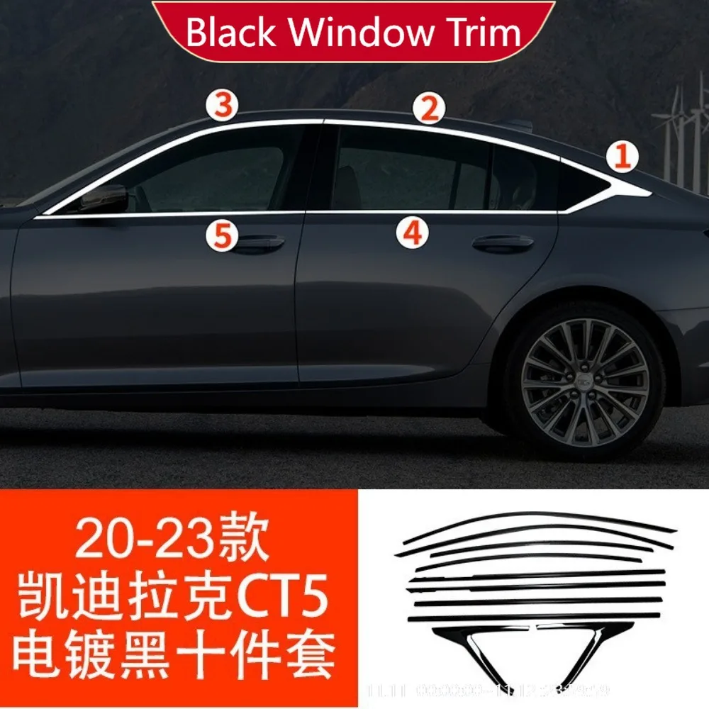

For Cadillac CT5 2020-2025 Year Windows Trim Chrome Black Warrior Style Molding Body Kit Accessories