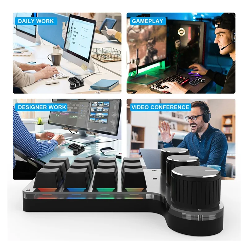 GOB-oProgrammable DIY Механическая клавиатура RGB 12 клавиш 3 ручки Пользовательская макроклавиатура Bluetooth Клавиатура с горячей заменой