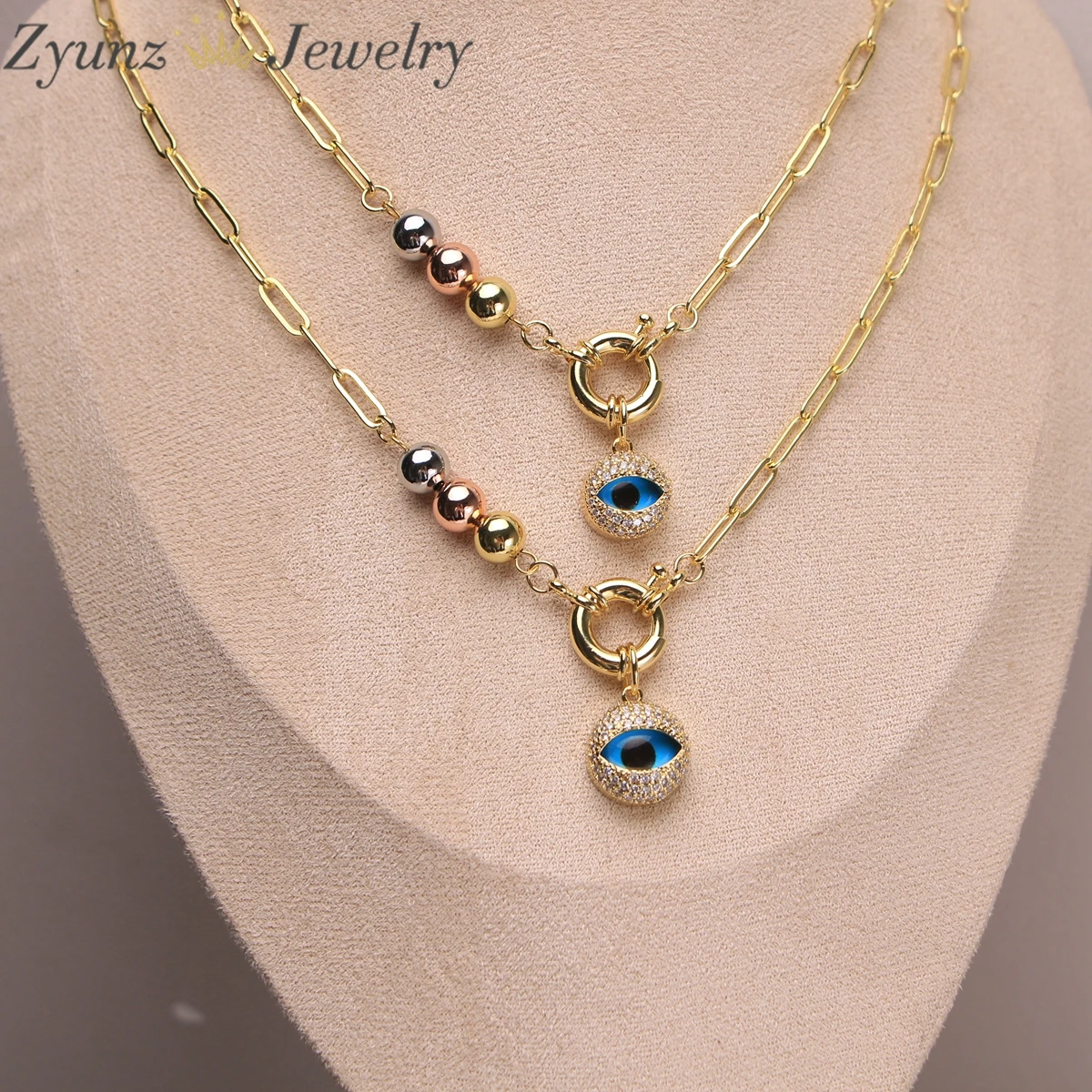 

5Pcs, Fashion Necklaces for Woman Girls Evil Eye Pendant Necklaces Gold Color Paper Clip Chain Jewelry Accessories