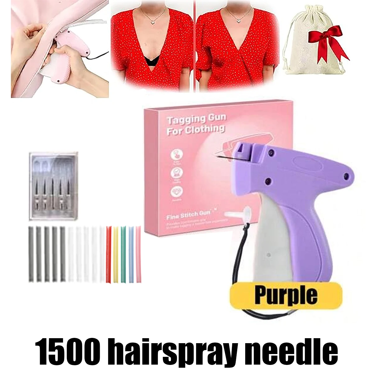 1 Set of Clothing Cover-Type Quick Fasteners, with 1500 Colored Glue Pins, 6 Needle Tips - Portable Label Gun Set, Durable Household Bedding Fasteners, Suitable for Wardrobe Organization