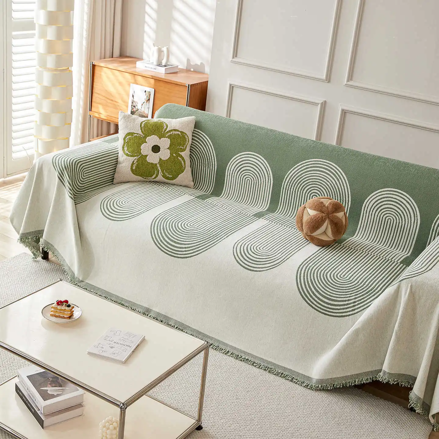 Chenille Sofa Cover Solid Color One Piece All Season Universal Minimalist Couch Slipcover