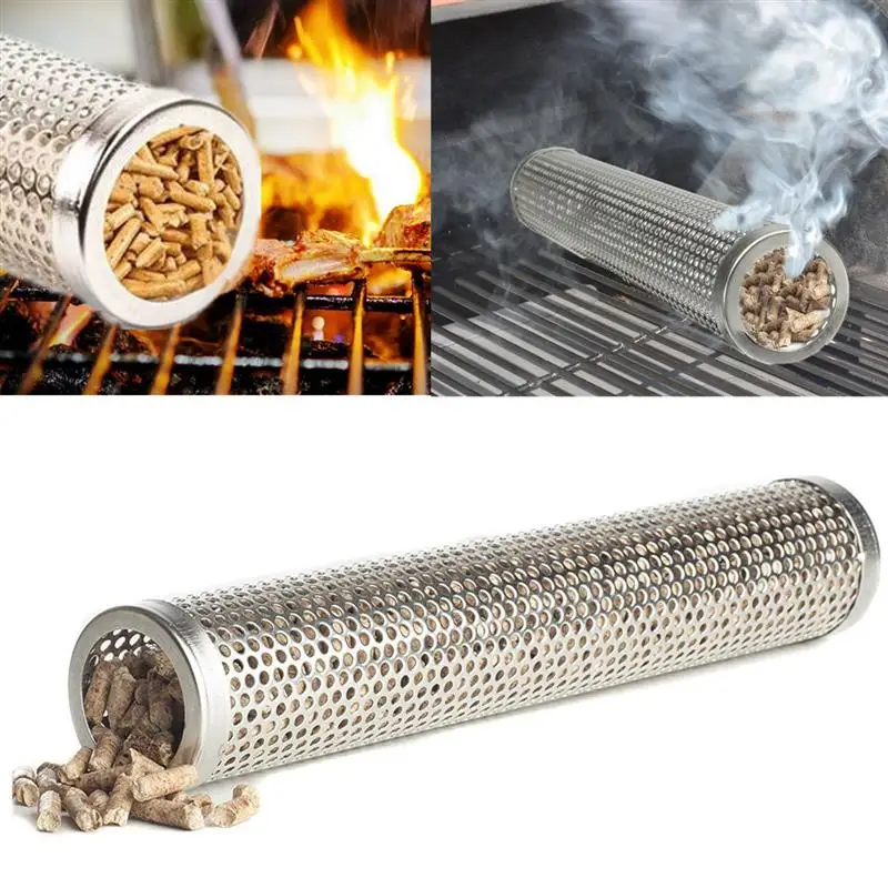 ABSE-Round BBQ Grill Hot Cold Smoking Mesh Tube Smoke Generator Stainless Steel Smoker Wood Pellet Kitchen Outdoors Barbecue Sup