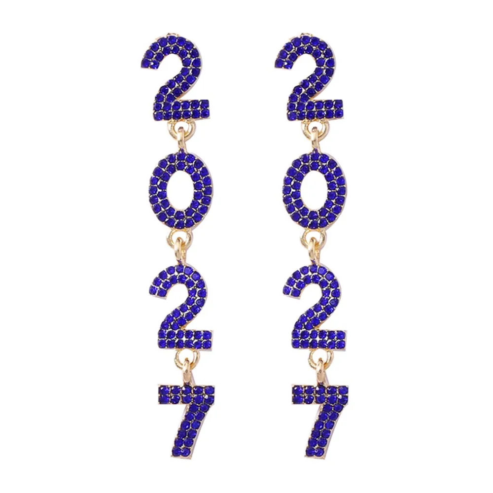 Pearl 2027 Digital Earrings Shiny Zircon Happy New Year Earrings Colorful Rhinestone Christmas Stud Earrings Daily