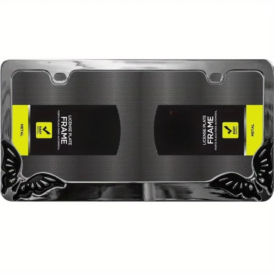 Universal Metal Black License Plate Frame - Butterfly Style, easy to install, weather resistant, long lasting durability.