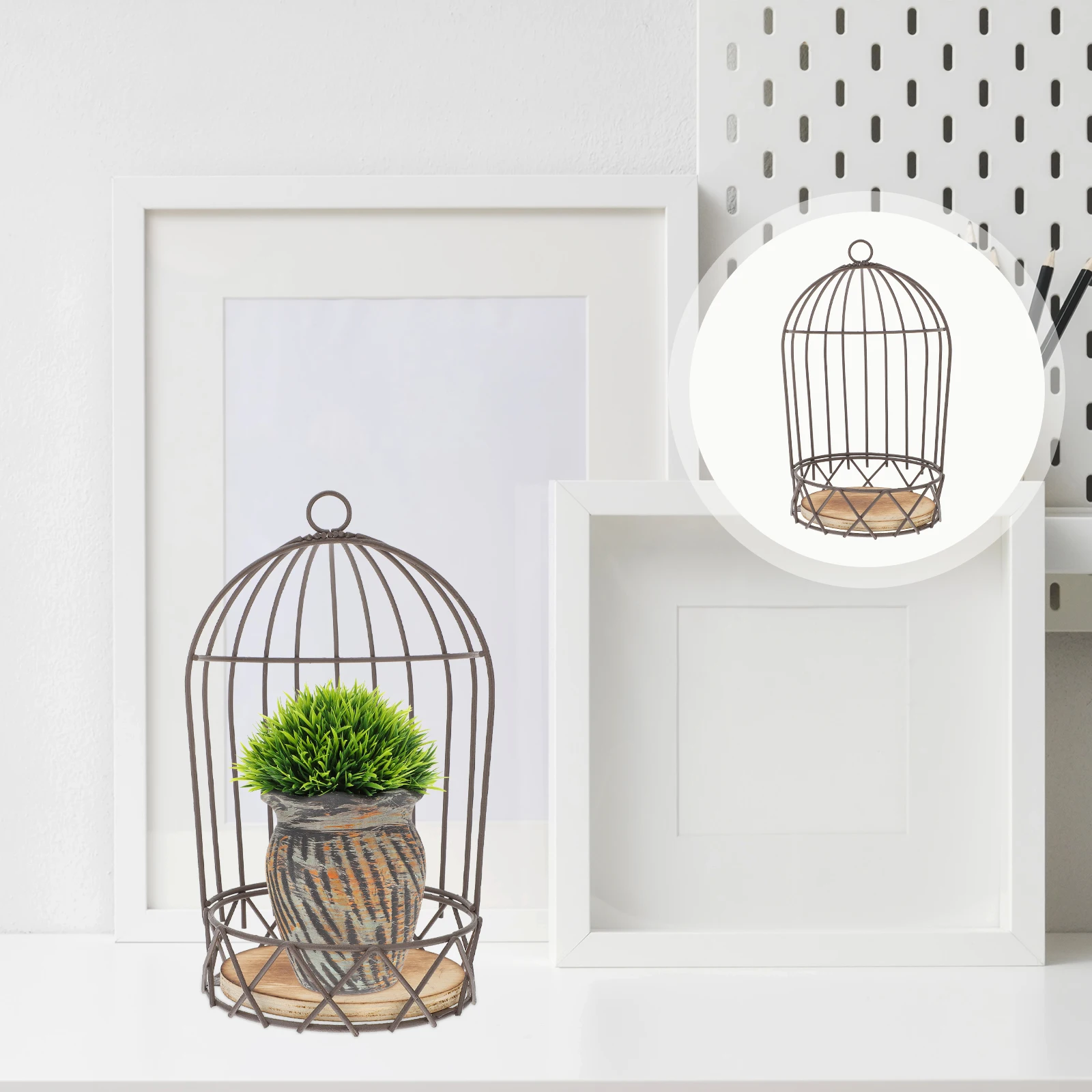 

Birdcage Flower Rack Stand Decorations Black Glass Small Rustic Candleholder Festival Ornament Household Adornment Metal Smooth