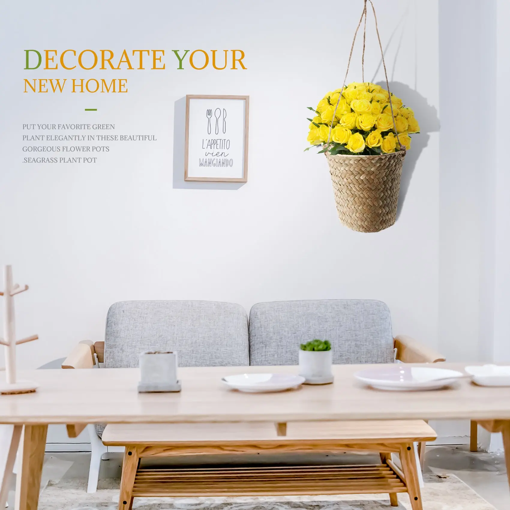 【HOT N07R】 3-Piece Hand-Woven Storage Basket Wicker Hanging Flower Pot Basket Plant Basket Indoor and Outdoor Flower Container