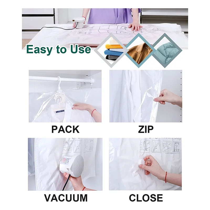 

A24F-6PCS Подвесные вакуумные пакеты для хранения одежды Вакуумные пакеты для экономии места для одежды с крючком для вешалки