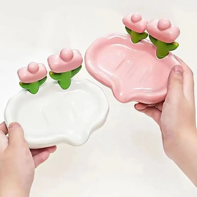 

Пластиковая мыльница в форме тюльпана с дренажными отверстиями для ванной комнаты, портативная подставка для мыла под раковину