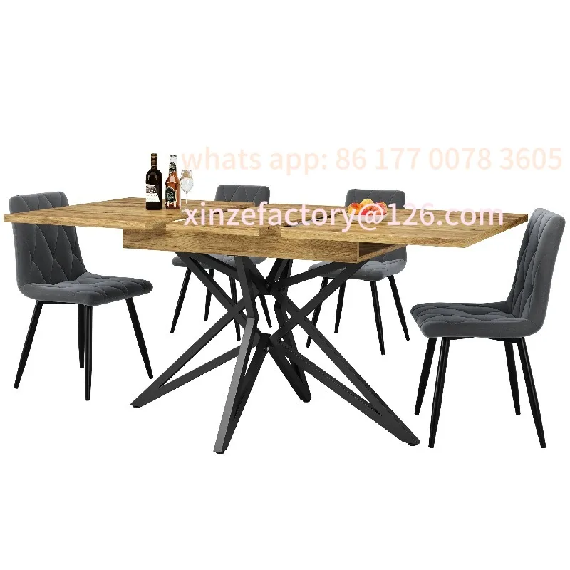 

Customizable Extendable dining table 120 (160) x 80 cm, kitchen table, star-shaped legs, black iron legs, walnut/imitation