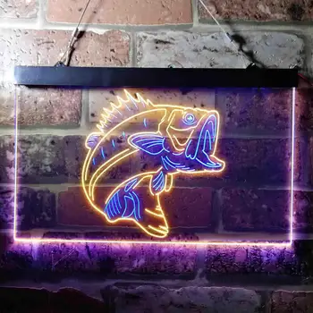 Bass Fish. Fishing Dual Color Led Neon Sign st6-i3715