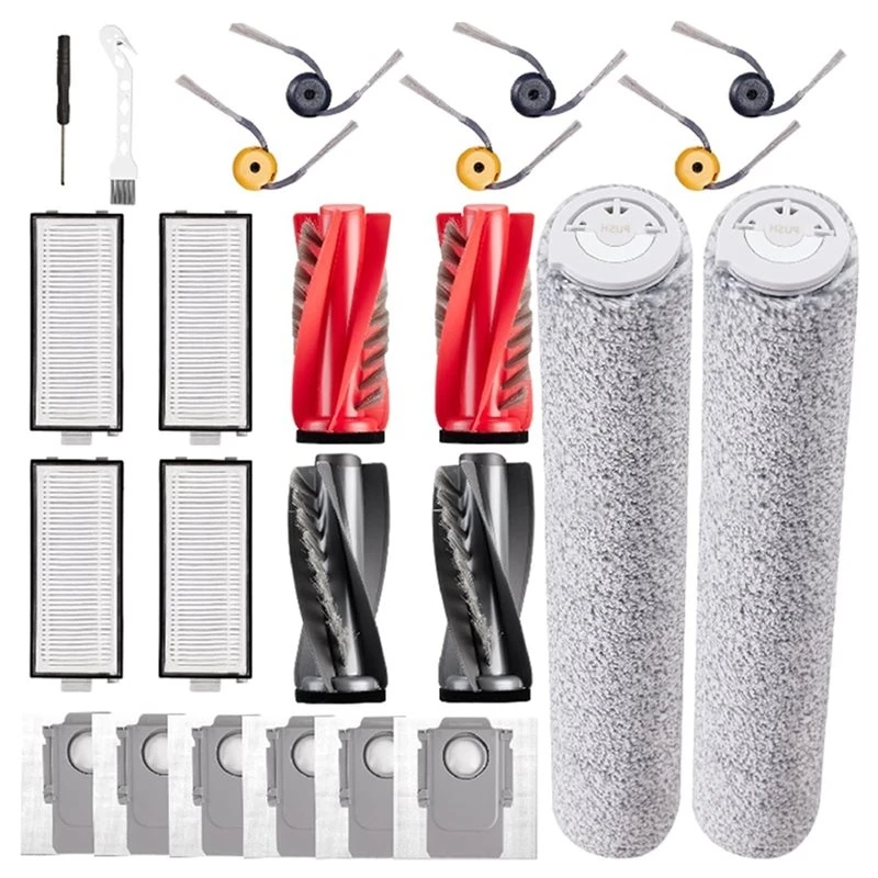 A006-Robot Vacuum Accessories Kit 24 Pack For Roborock Qrevo Curv 2 Flow Main Side Brush Filter Mop Dust Bag Replacement