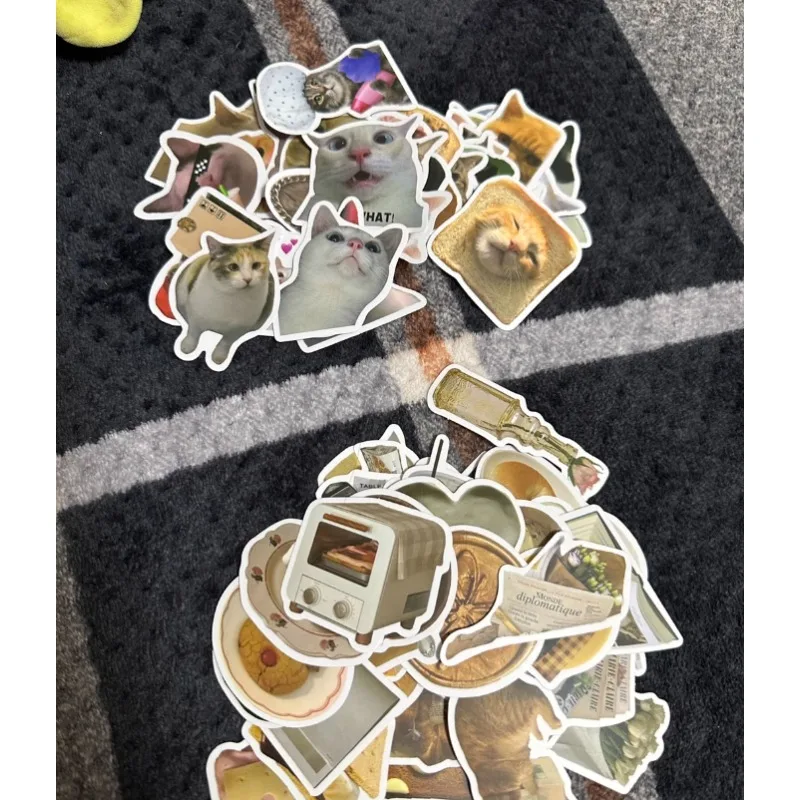 50 pçs engraçado cabeça de gato doodle adesivos decalques à prova dwaterproof água para bagagem guitarra notebook decoração crianças brinquedos clássicos adesivo
