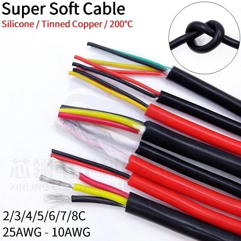 

2M/5M Sheath Wire 2 3 4 5 6 7 8 Cores Super Soft Flexible Silicone Rubber 25 24 22 20 18 17 15 13 11 10 AWG Power Copper Cable