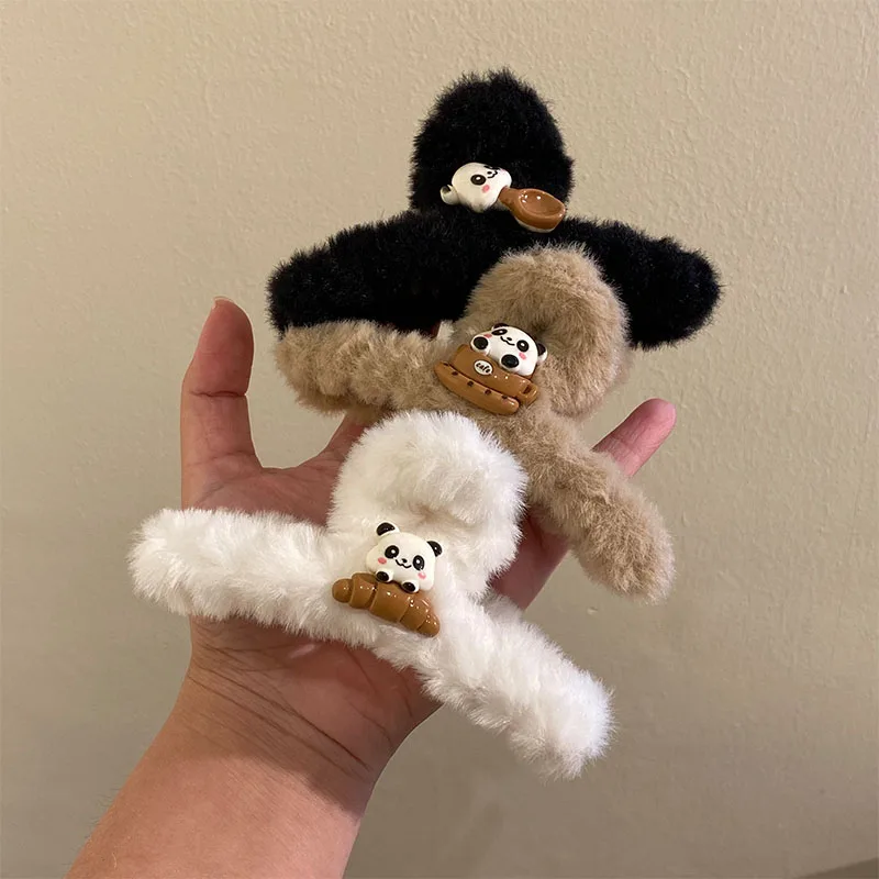 

AISHG Cute Panda Plush Hair Claw for Women's Winter Cartoon Versatile Crab Hair Clip Hairpin Girl Ponytail Hair Accessories