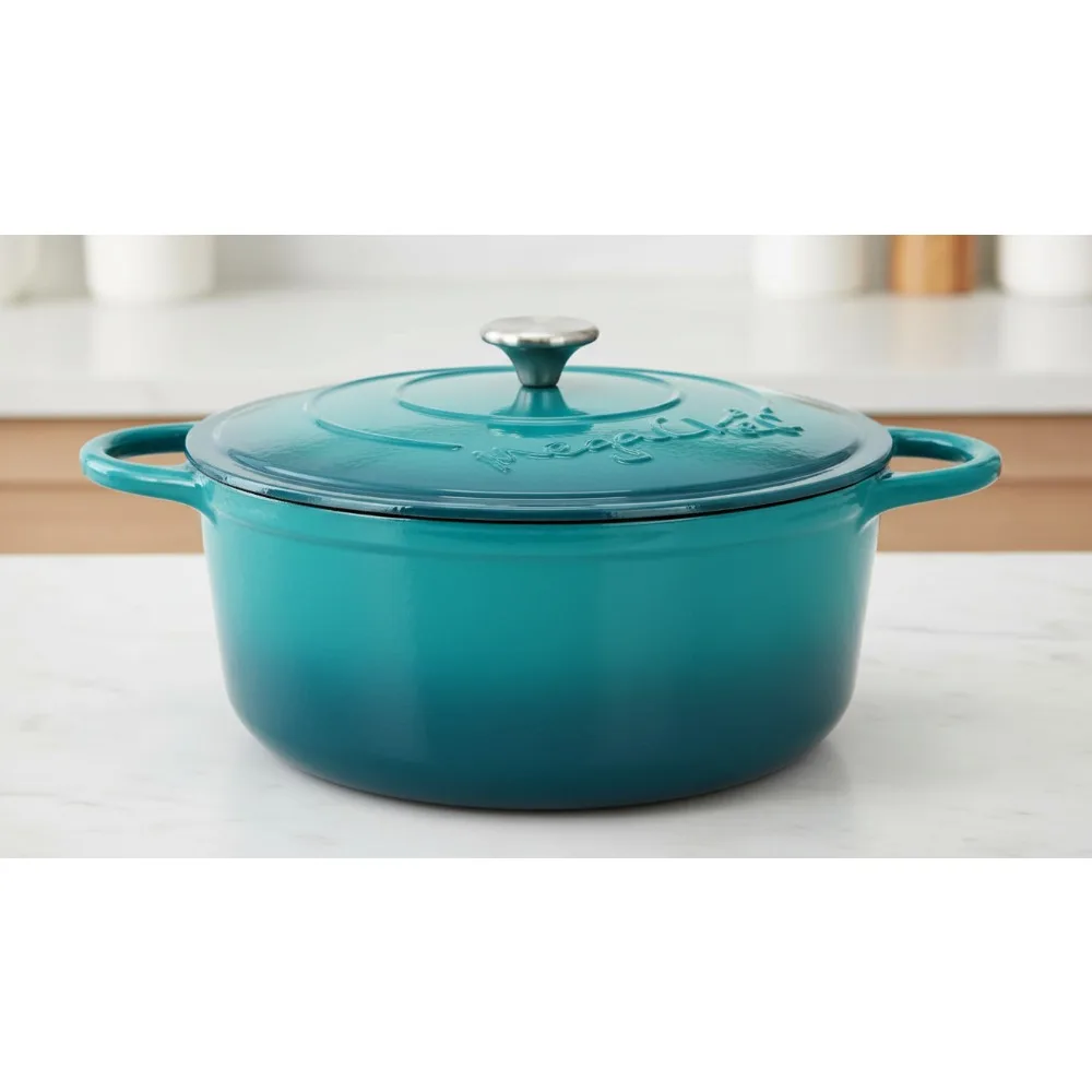 

Холлированная чугунная печь емкостью 6,35 литра с самонамывающейся крышкой, безопасная для духовки, сверхмощная посуда для домашних повара