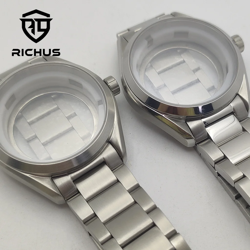 RICHUS NH35 Case 41mm Silver Watch Case Sapphire Glass Fit NH34 NH35 NH36 ETA2836 Miyota8215-DG  Movement