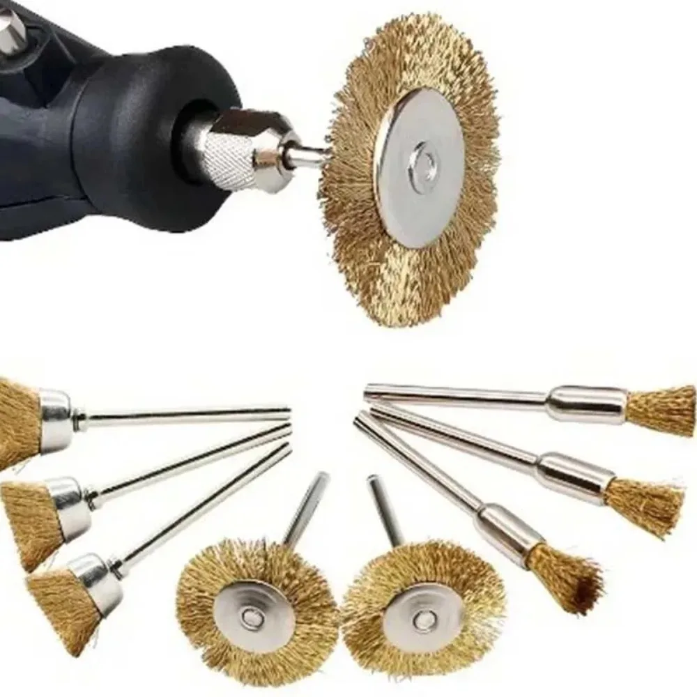 9 قطعة فرشاة أسلاك الفولاذ النحاس أداة دوارة الكهربائية دريمل مثقاب الخشب تلميع طحن عجلة T-شكل فرشاة الملحقات