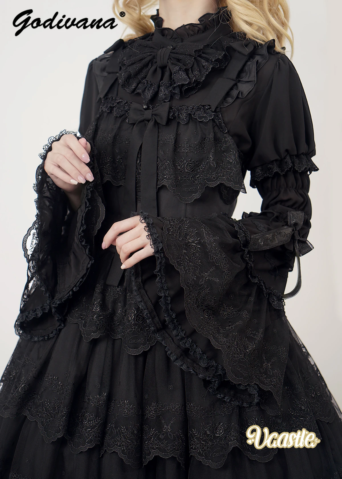 Original New Spring Summer Lolita Detachable Ji Sleeve Shirt Multi-layered Lace Suspender Dress 2 Piece Women's Sweet Dress Set