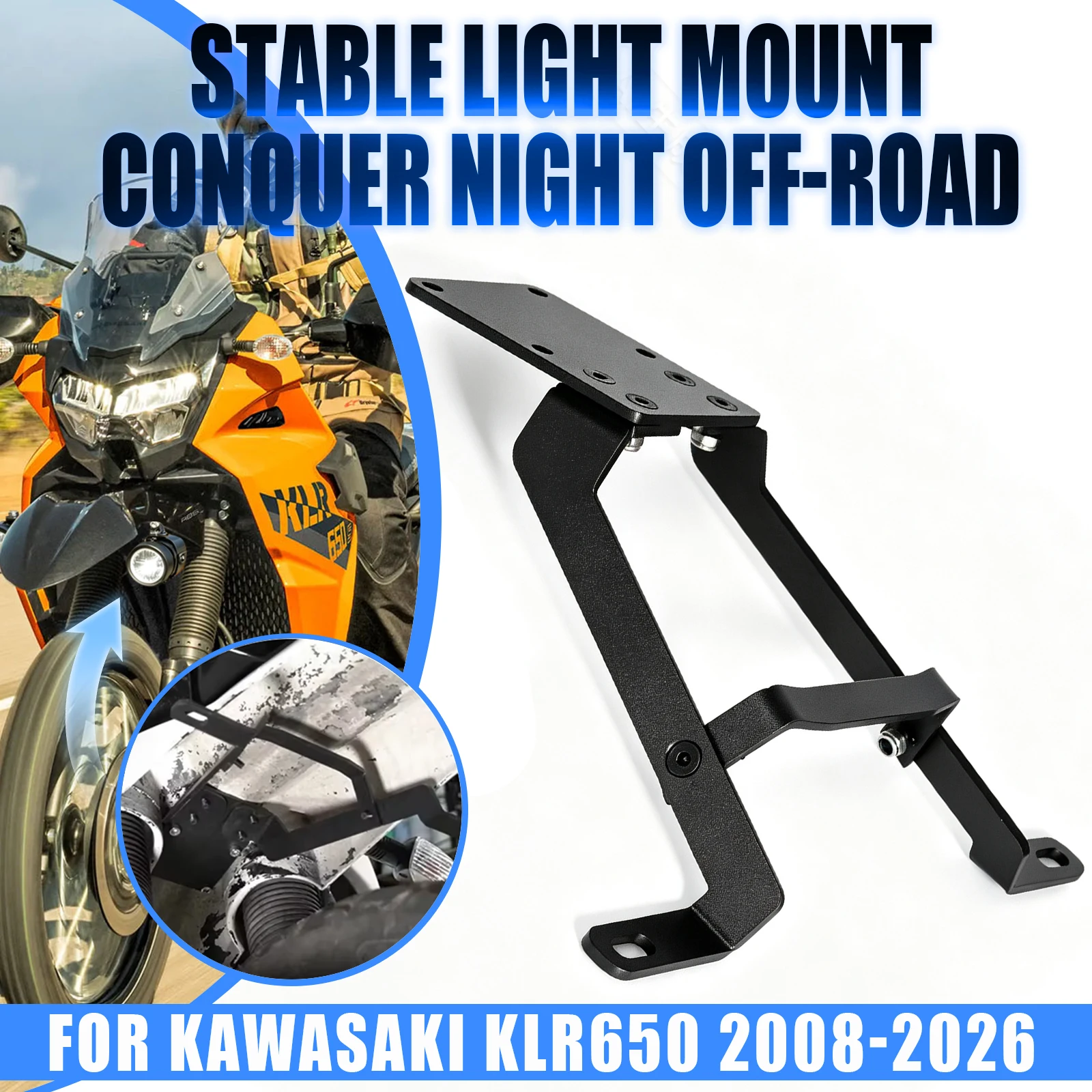 Motorcycle Front Fender Auxiliary Light Fog Lamp Mount Bracket Support For KAWASAKI KLR650 2008 2009 2010 2011 2012 2013-2026