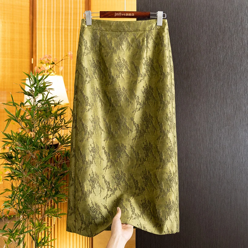 New Chinese-Style Rayon Jacquard Commuter Fashion Skirt for Women, 2026 Autumn New Product, National Style, Stylish, Slimming Mid-Length Skirt